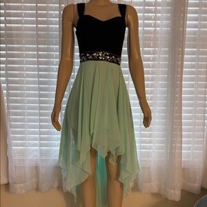 B Darlin Black and Light Green High Low Dress